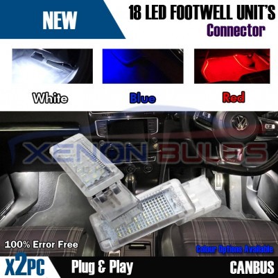 2x Golf MK5 MK6 MK7 7.5 LED VW BLUE Footwell Door Interior Lights under smd oem